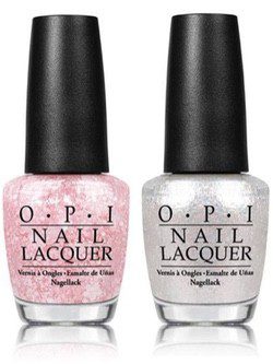 Esmaltes de uñas en color rosado glitter y gris perla de la colección 'Soft Shades' de OPI