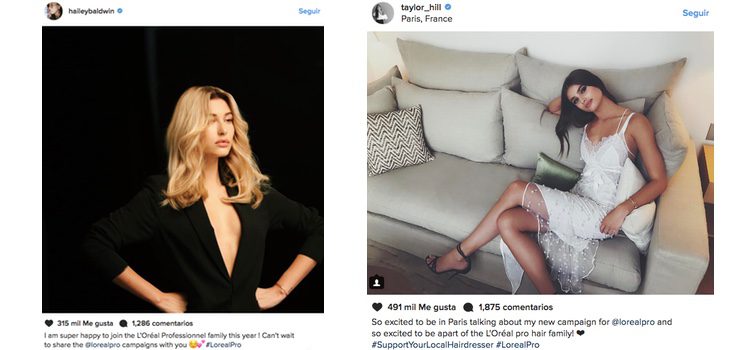 Hailey Baldwin y Taylor Hill mostrando su entusiasmo a través de Instagram