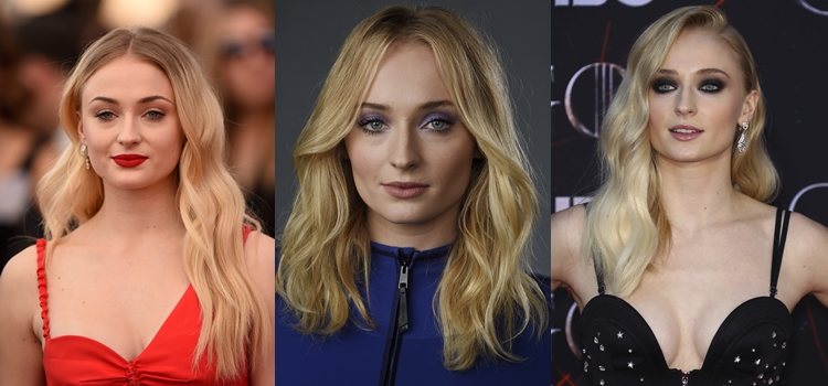 Different looks of actress Sophie Turner with blonde hair