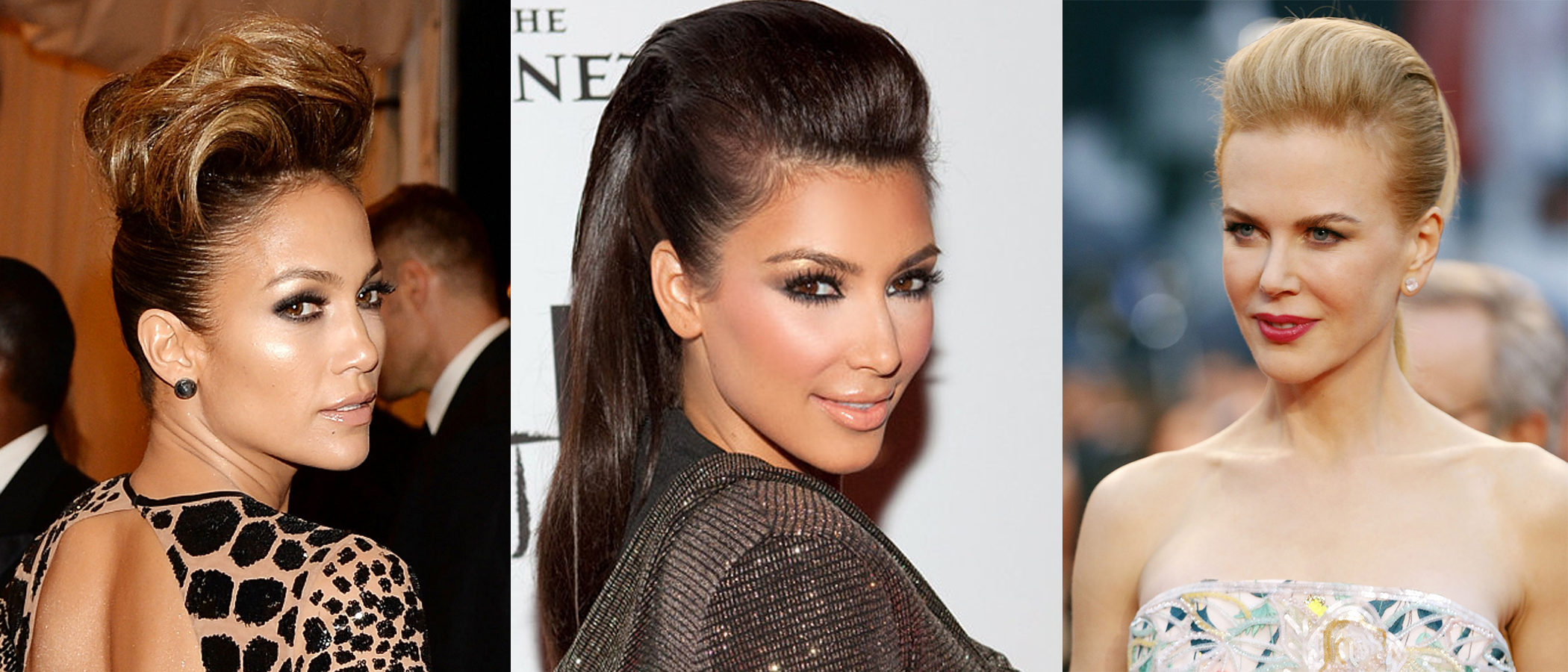Liso tupe en coronilla y flequillo partido en dos  Kim kardashian  hair Kardashian beauty Celebrity wedding hair